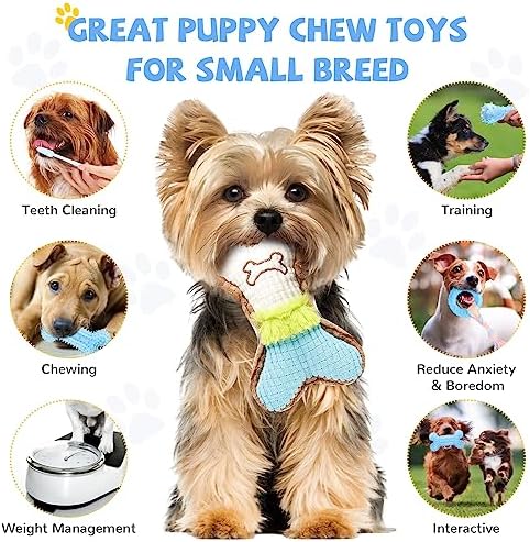 BAEJMJK 6 Pack Puppy Teething Toys Blue Small Breed Dog Chew Toys with Rope Cute Plush Squeaky Dog Toys Soft Rubber Puppy Toys Set for Cleaning Teeth Interactive Pet Doggy Bone Toys