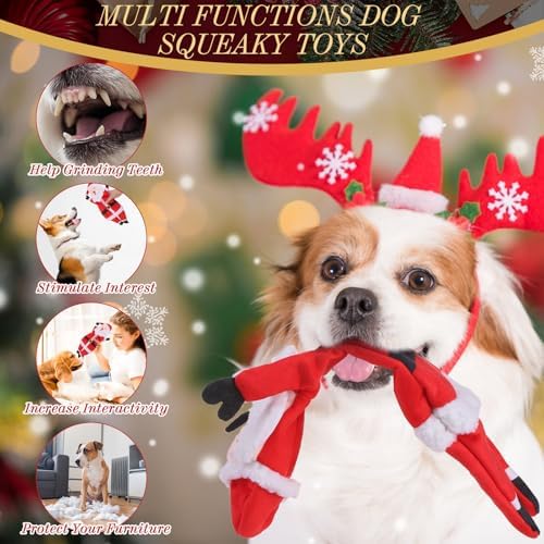 PAWCHIE Christmas Squeaky Dog Toys for Small Medium Large Dogs, No Stuffing Crinkle Puppy Toys, Soft Pet Plush Teething Toys 2 Packs Chew Toys Santa Claus Reindeer Shape for Boredom