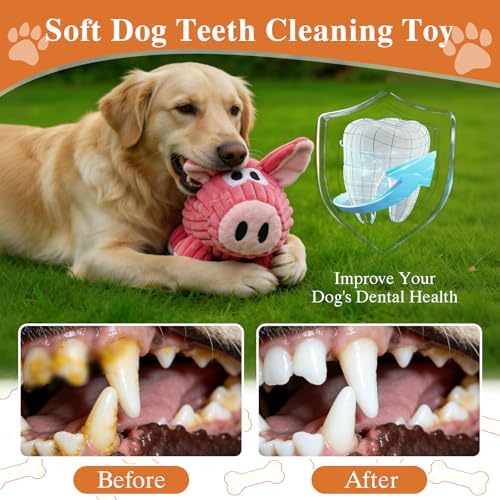 Pink Pig Squeaky Dog Toy, Plush Chew Resistant