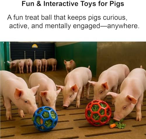 2Pcs Pig Enrichment Toys, Treat Ball Toy for Mini Pigs and Farm, Hanging Chew Ball Enrichment Toy with Rope for Pigs to Play with
