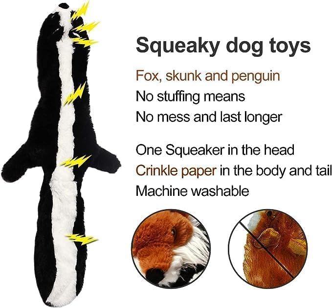 Plush Dog Squeaky Toys No Stuffing – Durable Crinkle Animal Chew Toys for Small Medium Dogs, Interactive Dog Tug Toys for Indoor Play and Training (5 Pack)