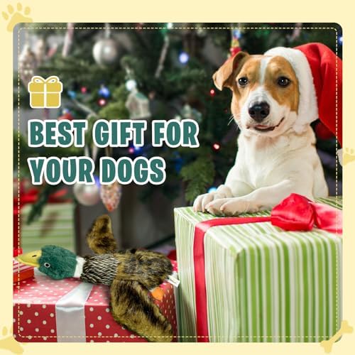 Large Squeaky Dog Toys, Tough Plush Squeaky Duck Dog Toy with 3 Sounds to Keep Them Busy, Interactive Filled Chew Toys for Small Medium and Large Dogs