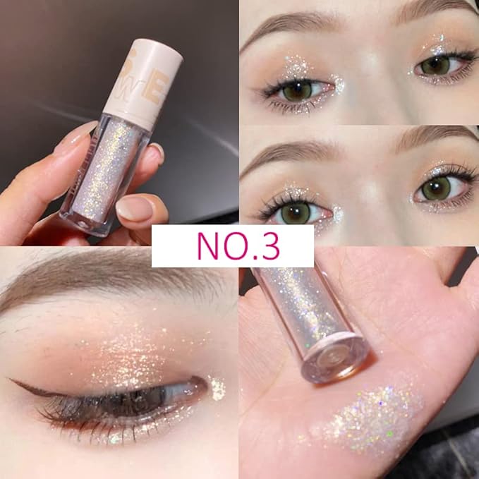 5pcs Liquid Glitter Eyeshadow set- Sparkling Metallic High Pigmented Glitter Eye Shadow Korean Crystals Makeup, Quick Drying Long Lasting Creates High-Impact Multi Dimensional Eye Looks