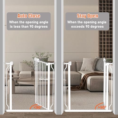 Fairy Baby Extra Wide Baby Gate for Doorways Auto Close Safety Gates for Bedroom, Fits 57.5 Inch to 62 Inch with Pressure Mounted Extention Kit, White