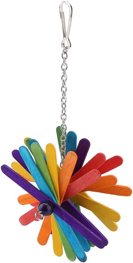 Colorful Interactive Bird Chew Stick Toy, Hanging Wooden Chew Toy for Parrots, Parakeets, Cockatiels, Conures, Lovebirds, 8.7x4.7in