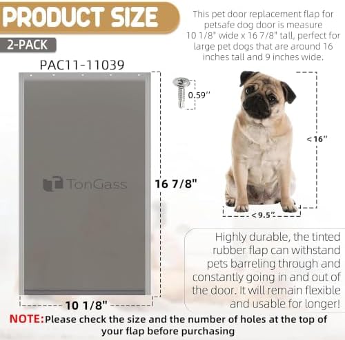 TonGass PAC11-11039 Large Dog Door Flap Replacement | 10 1/8"x16 7/8" Pet Door Replacement Flaps with Magnetic Closure for PetSafe Freedom Dog Door, Weather-Proof & Warp-Resistant