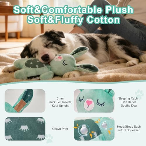 10.24 Inch Green Bunny Squeaky Dog Toy, Soft Plush Chew Toy for Puppy Teething, Indoor Outdoor Interactive Toy for All Dog Sizes