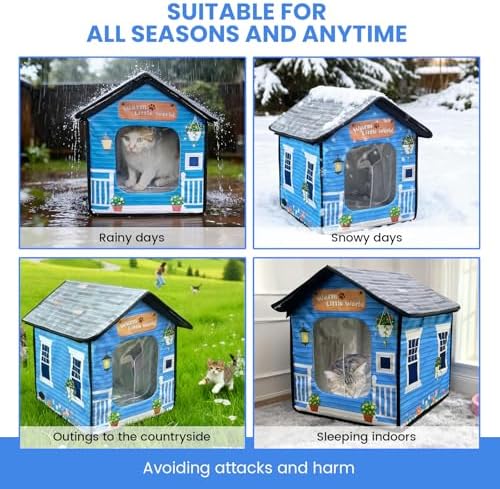 Outdoor Cat House Watherproof,Durable Heated and Igloo Houses for Cats Outside,Dual Escape Door,Insulated,Easy Assembly Safety Outside Pet Shelter in Winter/Summer