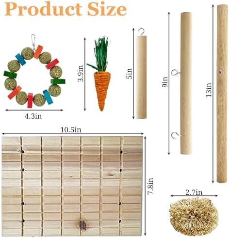Hamiledyi Rabbit Toys for Bunnies Boredom Indoor Rabbit Scratching Board Bunny Chew Toys for Teeth Grinding Natural Fruit Wood and Corn Cob Timothy Ball Chewing Toys for Rabbits Other Rodent Pets