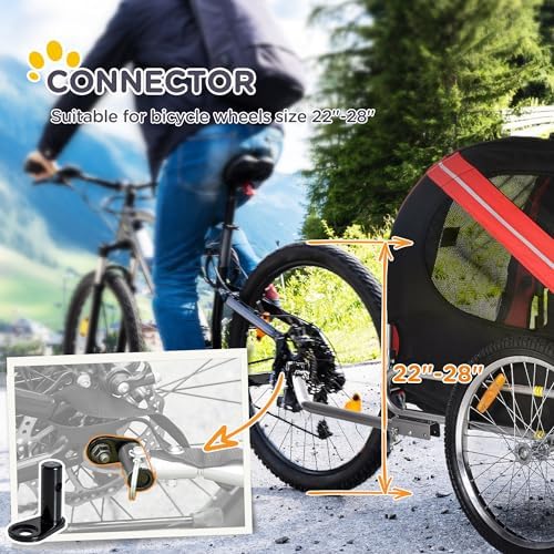 Heavy-Duty Dog Bike Trailer & Pet Cargo Carrier with 3 Zippered Doors 20" Off-Road Wheels for Medium Dogs Up to 44 lbs - Easy Fold & Storage Red/Black