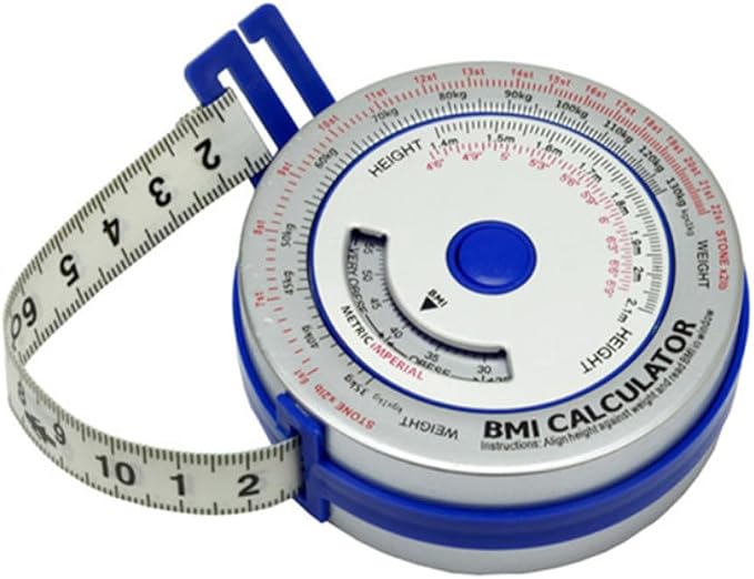 BMI Body Mass Index Retractable Tape Measure, Push-Button Locking Diet Tool for Waist Hip Arm Chest Thigh, Accurate Plastic Ruler for Fitness Tracking, 150cm/200cm(blue)