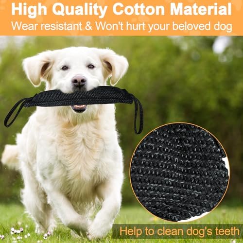 Dog Tug Toy Dog Bite Pillow Pull Toy with 2 Strong Handles Perfect for Tug of War, Puppy Interactive Play, Tear Resistant Bite Training Toys for Small Medium Large Dogs (Dark Black-Line)