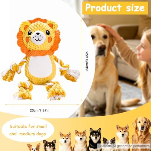 Plush Squeaky Chew Toy for Small Medium Large Dog,(Orange Lion)