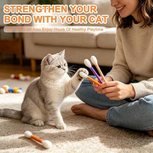 Cotton Swabs Cat with Catnip, 6 Pk Giant Kitten Chew Sticks,Interactive Kitty Kick Sticks for Cat Lovers Gift - Sturdy Teething Chew Toy (Green)