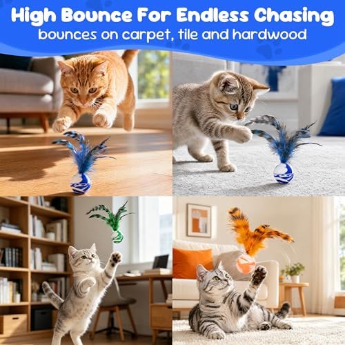 Cat Feather Toys 20 Pack, Cats Bouncy Balls for Indoor Cats