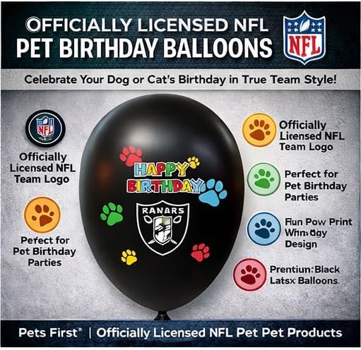 NFL Las Vegas Raiders Pet Birthday Party Balloons Set of 6 Licensed NFL Football Team Dog & Cat Birthday Party Decoration Sports Theme Dogs B-Day Pawty Balloon Celebration