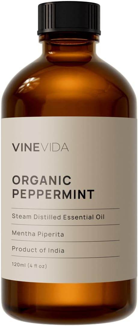 VINEVIDA Organic Peppermint Essential Oil 4 oz - Undiluted Candle Scent DIY Scents for Candlemaking Bulk Soap Making, Pack of 1, 120.0 milliliters