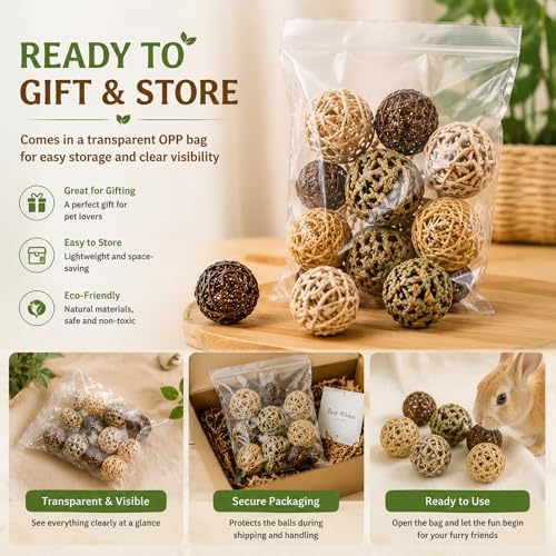 Skylety 15Pcs Bunny Chew Balls Grass Toys for Rabbit Guinea Pig Hamster