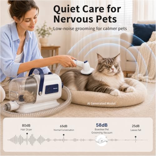 Buenkee Dog Grooming Vacuum & Blow Dryer Kit, Pet Clipper, 15000Pa Suction | 3-in-1 Pet Care, Removes Loose Fur, Styles Coats & Dries After Baths, Adjustable Heat & Airflow, 1.7L Dust Cup for Easy Clean