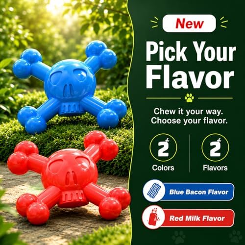 Dog Chew Toy for Small & Medium Dogs – Durable Nylon Dog Toy for Aggressive Chewers, Interactive Dog Toy to Keep Dogs Busy, Multi-Angle Chewing Design for Boredom Relief, Red, Milk Flavor
