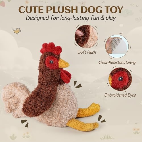 ALL FOR PAWS Rooster Squeaky Dog Toy, Plush Dog Toy for Small Medium Large Dogs, Chicken Fetch Toy with Squeaker & Crinkle, 9.1 x 5.5 x 11.4 inches
