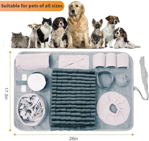 Snuffle mat for Dogs Iteractive Dog Puzzle Toy Used for Training Stress Relief This sniffing mat effectively slows your dog's eating pace. Suitable for indoor and outdoor use. Gray (26 x 17 inches)