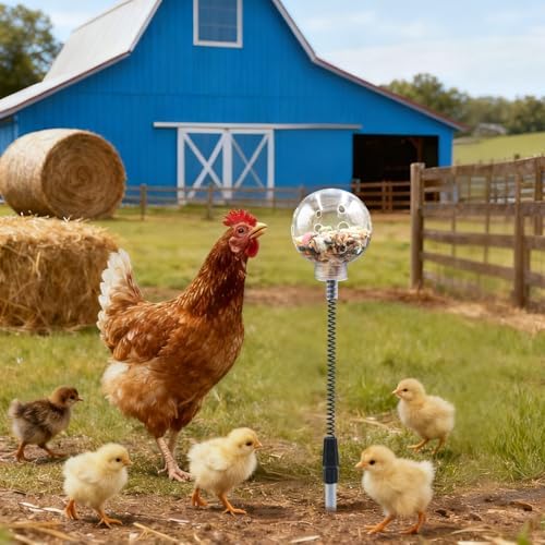 Chicken Treat Dispenser, Chicken Enrichment Toys with Spring and Ground Stake, Feeder for Coop, Coop Accessories for Hens, Geese, Ducks, Turkeys, Other Poultry