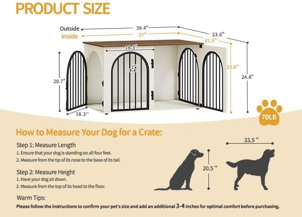 39.4" Wooden Dog Crate Furniture, Indoor Dog Kennel Dogs Cage for Small/Medium/Large Dogs, Heavy Duty Dog Crates Decorative Pet House End Side Table TV Stand, White Brown DFC84114B | Dog Kennel Furniture Wooden Dog Cage Heavy Duty Dog Crate Decorative ...