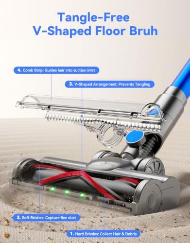 Cordless Vacuum Cleaner, 350AW/70Min Vacuum Cleaners for Home, Stick Vacuum | Auto Mode, Wall Mount Charging, LED Touchscreen, Anti-Tangle Brush, Self-Standing Vacumm Cleaner for Pet Hair/Carpets/Floors