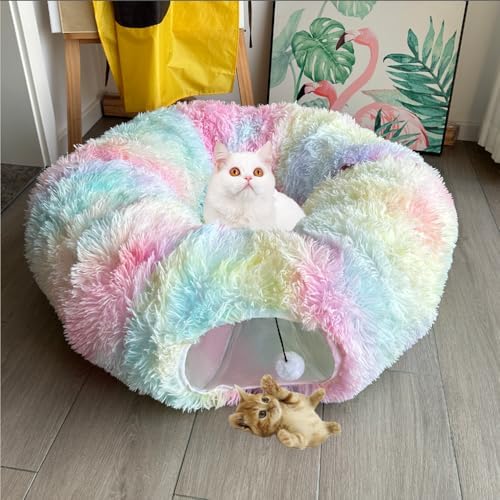 Cat Bed Tunnel Tube Toy Rainbow Plush
