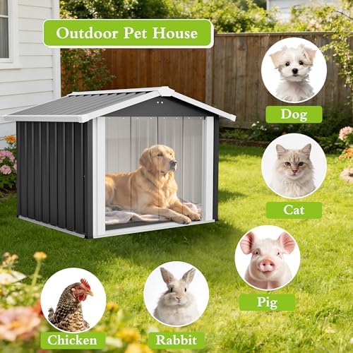 Metal Dog House Outdoor Pet Shelter with PVC Door&Vent,Black