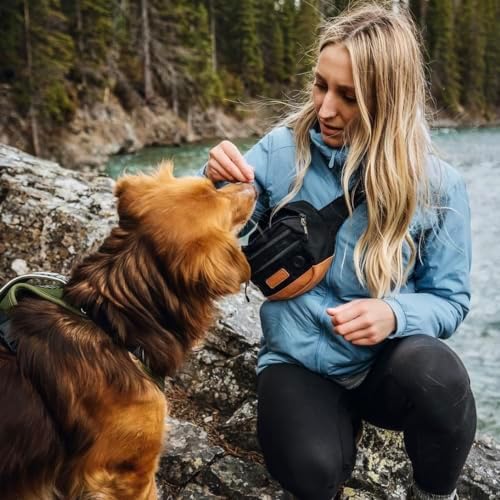 Wilderdog Utility Fanny Pack stores Treats, Balls, Keys in 3 Pockets with adjustable strap and Poop Bag dispenser (Black)