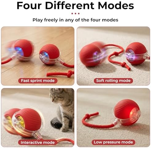 Interactive electric automatic 360 rolling USB rechargeable motion-sensing toy smart chasing cat ball, equipped with a quick tail rope, specially designed for active adult cats and indoor dogs.