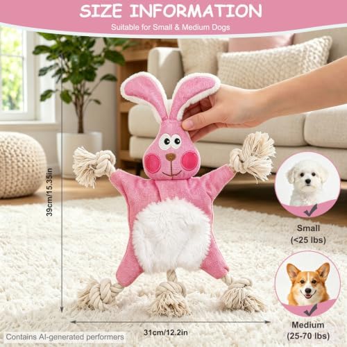 No Stuffing Crinkle Squeaky Dog Toy for Small Medium Puppies,（Rabbit）