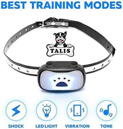 [Newest 2019] Dog Anti Bark Collar with Upgraded Smart Chip Stop Anti-Barking Modes - Sound/Vibration/Shock/LED Flashing Light - Rechargeable/Rainproof/Reflective for Small, Medium, Large Dogs