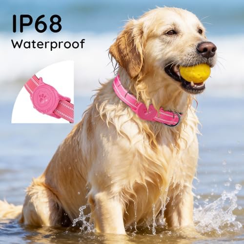 Upgraded AirTag Dog Collar, IP68 Waterproof Holder, Medium Rose
