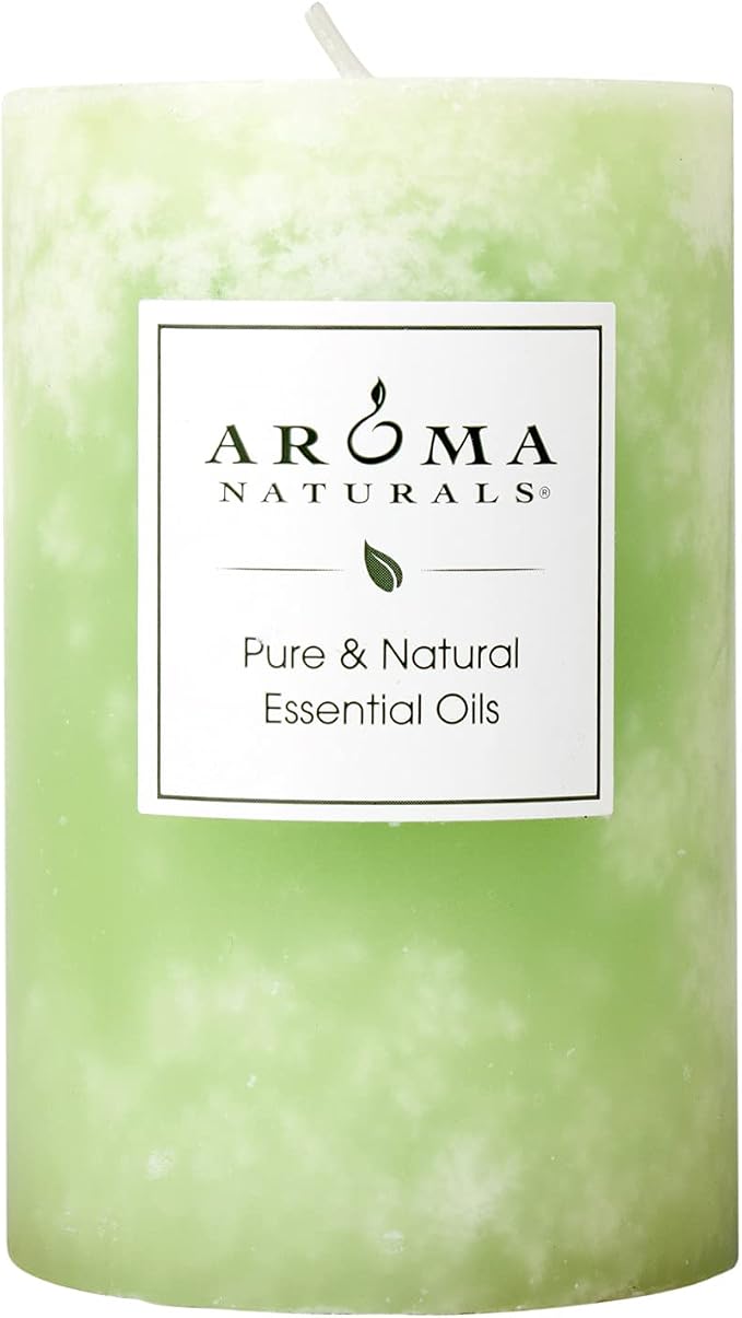 Aroma Naturals Litsea Cubeba and Bergamot Essential Oil Green Scented Pillar Candle, Verbena, 2.5 inch x 4 inch