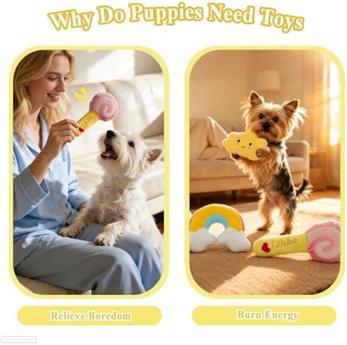 ASOCEA Small Dog Toys 5 Pack, Squeaky Plush Puppy Toys,Yellow