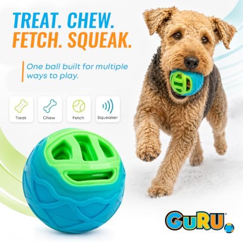GURU Pet: Pocket Ball - Medium - Blue & Green Dog Toy, Interactive Bone & Treat Holder Ball, 3.7" Durable Chew, Squeaks-Floats, Water Play-Fetch-Roll