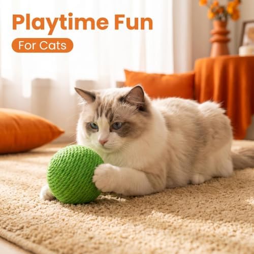 4-Inch Sisal Cat Toy Balls, Cat Toys for Indoor Cats, With Crinkle Sound