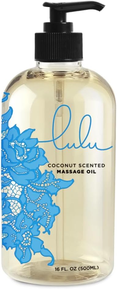 Lulu Coconut Massage Oil with Fractionated Coconut & Cocoa Butter Hydrating Non-Greasy Body Oil for Smooth Skin & Relaxation Aromatherapy for Date Night Couples Massage & Massage Therapy 16 fl oz Pump