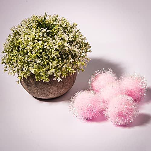 VAPKER 30 Pcs Cat Ball Toys Sparkle Balls Extra Large 2 Inch Cat's Favorite Chase Glitter Ball Glitter Tinsel Pom Poms Balls Light Pink Color