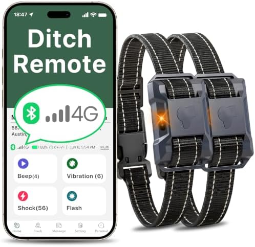 Bluetooth 4G Dog Shock Collar 2 Dogs Unlimited Dog Training Collar with Remote Control Beep Vibration(1‑16) Safe Shock(1‑99), Rechargeable Waterproof Shock Collar for Dogs 5-120lbs, Small Medium Large