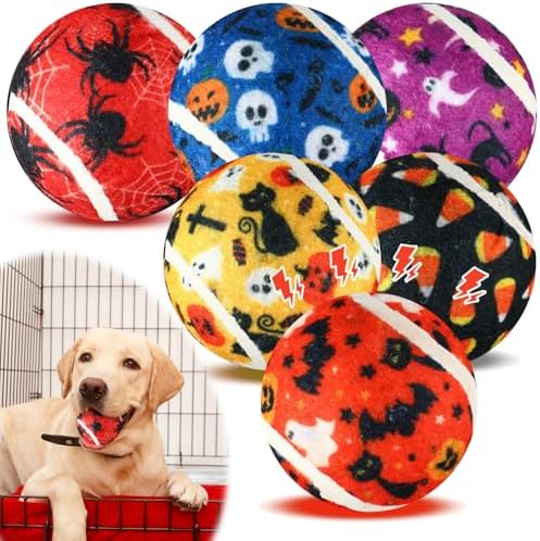Seenelling 6 Pcs Halloween Squeaky Tennis Balls for Dogs Bulk, Cute