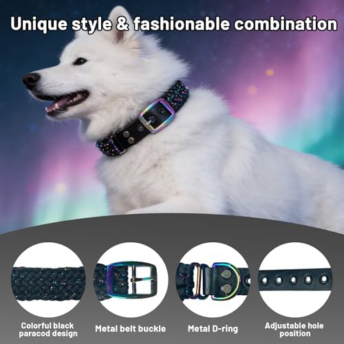 Black Glitter Paracord Dog Collar, Neck 14-18"