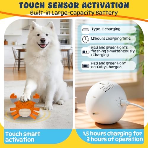 Automatic Bouncing Squeaky Dog Toy, USB Rechargeable Crab Ball for Large
