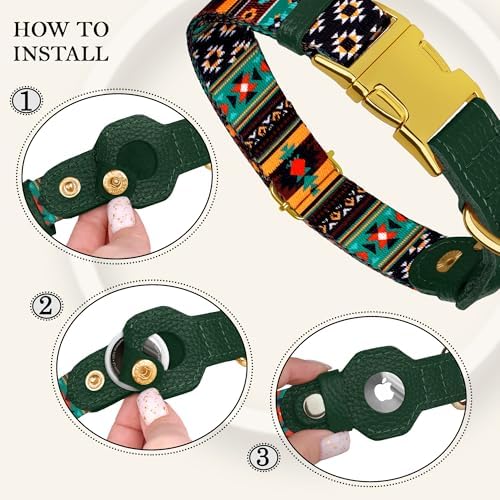AirTag Dog Collar for Small Medium Large Breed - Adjustable Cute Pattern Dog Collar with Airtag Holder - Soft Leather Tracker GPS Apple Air Tag Pet Collars (X-Large, 20"-25" Neck Fit, Tribal)