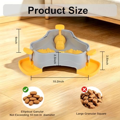 Dog Cat Treat Dispenser Slow Feeder Toy, 3-in-1 Interactive Dog Puzzle Press Toys, Dog Enrichment Toy No-Slip Interactive Brain Training Toys for Smart Dog Cats (Grey/Yellow)