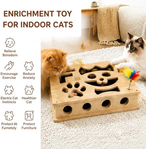 Cat Nail File Puzzle Box with Scratching Pad and Bell Balls for Cats