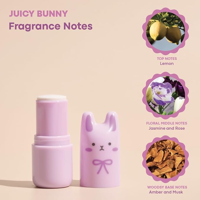 TONYMOLY Bloom Bunny Pocket Bunny Bar Solid Perfume Stick for Women – Long Lasting Citrus, Bergamot & Rose Fragrance Balm – Cute Korean Travel Size Solid Perfume for On-The-Go Freshness